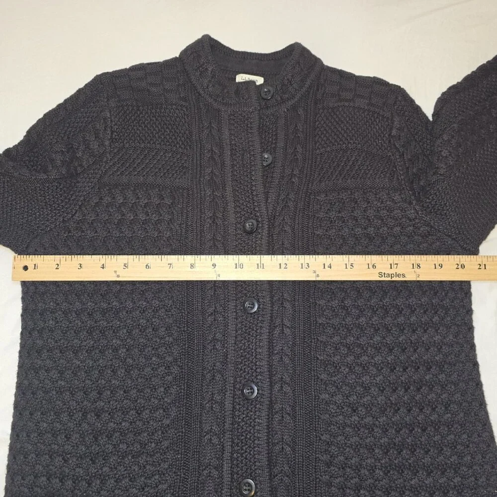 L.L.Bean Women’s L Textured Cable Knit Cotton Button Front Cardigan Black - Picture 8 of 9